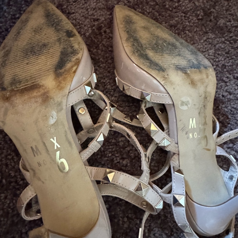 Mix No. 6 Patent Nude Pointed-Toe Studded Strappy Heels - Picture 2 of 3